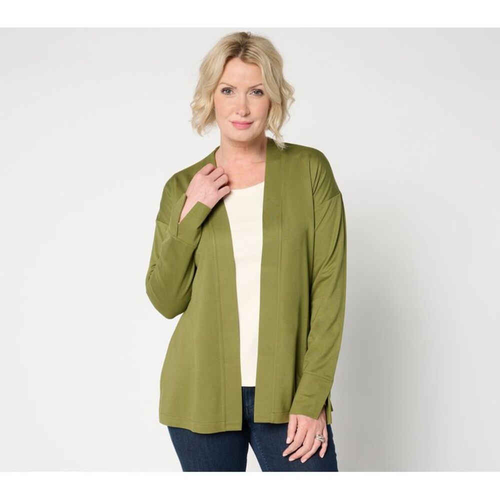 Top Knot Women's Petite Sweater 1XP Go To Knit Open Front Cardigan Green A673941